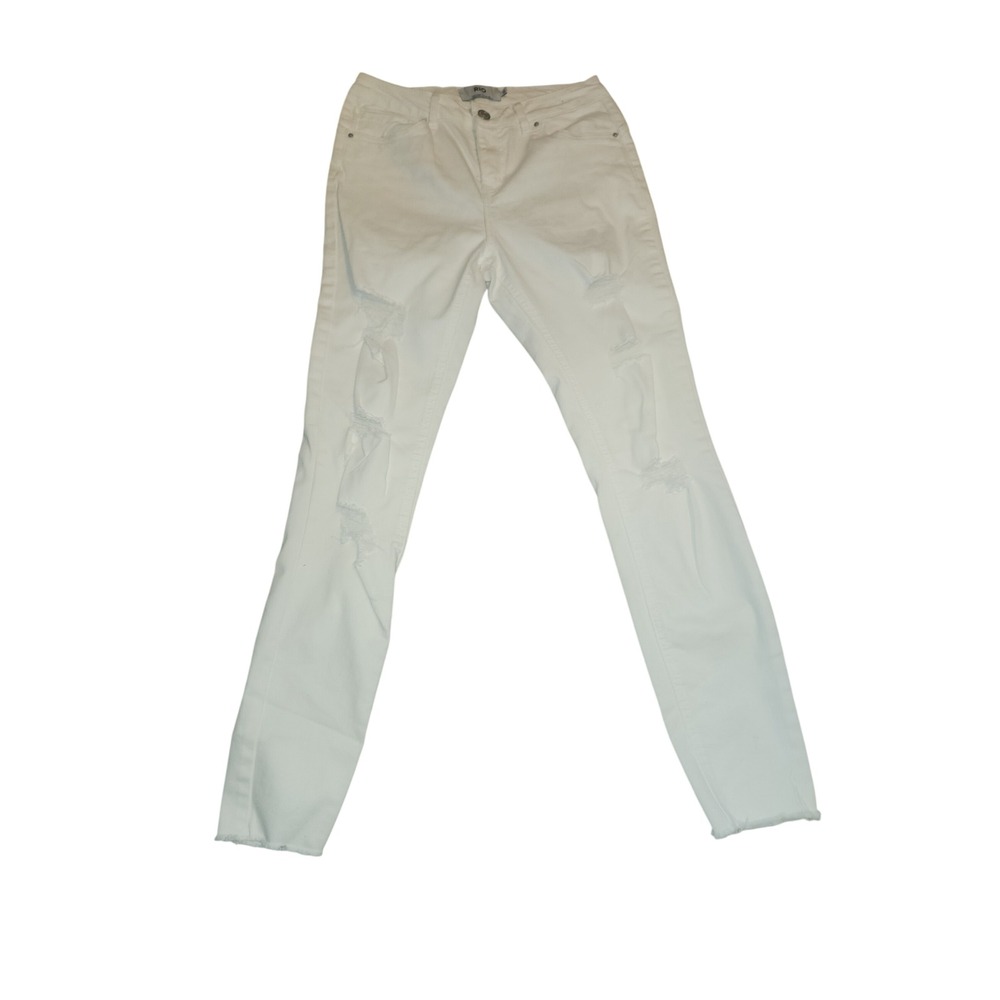 Refuge RIO White Distressed Mid Rise Push Up Skinny Jeans Size 9 Frayed Hem